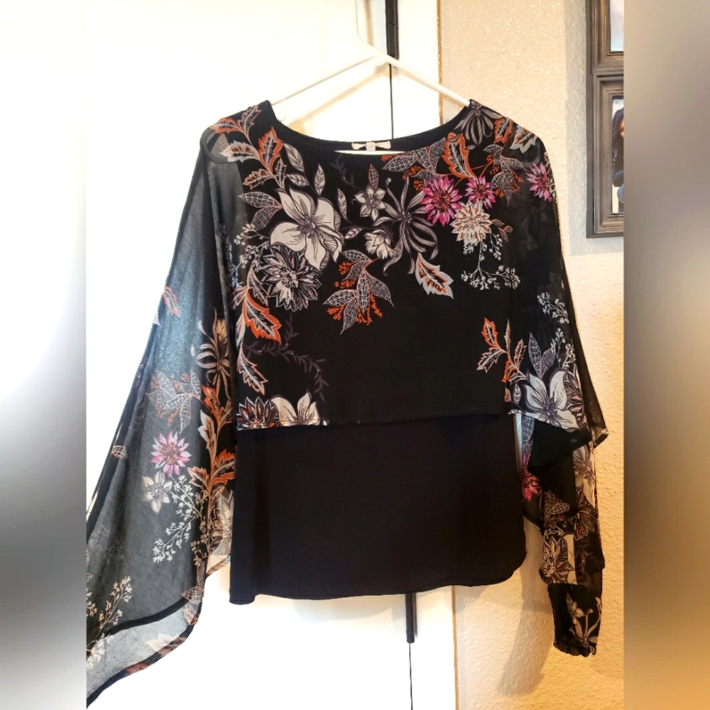 Maurices  elegant and romantic long sleeve blouse, sheer floral print